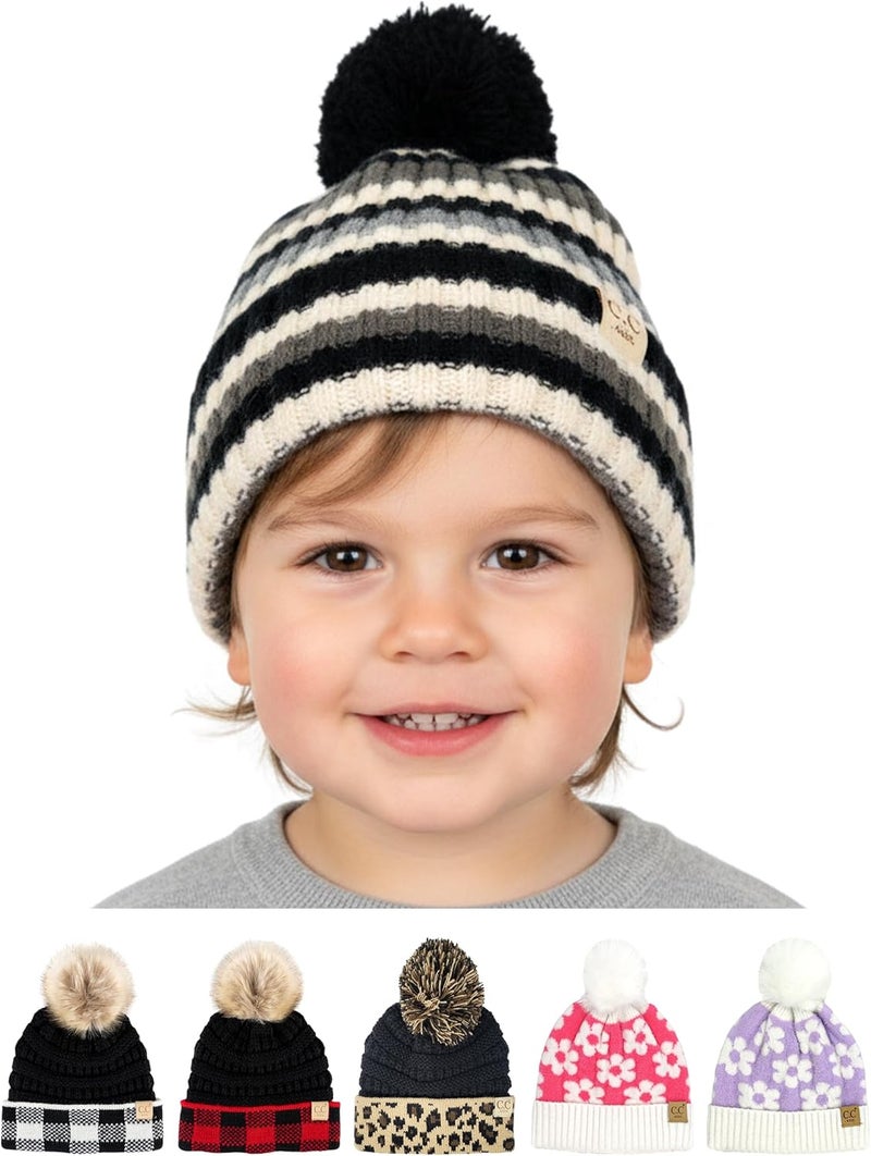 Funky Junque Toddler Pom Beanie – Kids Winter Hat for Ages 1–4, Baby Boy & Girl Knit Beanies, Warm Cozy Knit Snow Hats - Image 1